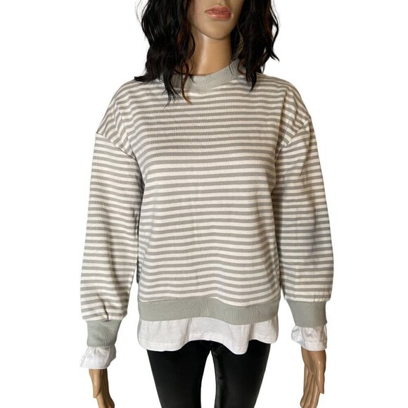 Cali Be NWT Crewneck Striped Layered Sweatshirt Green Size XS - Picture 1 of 6